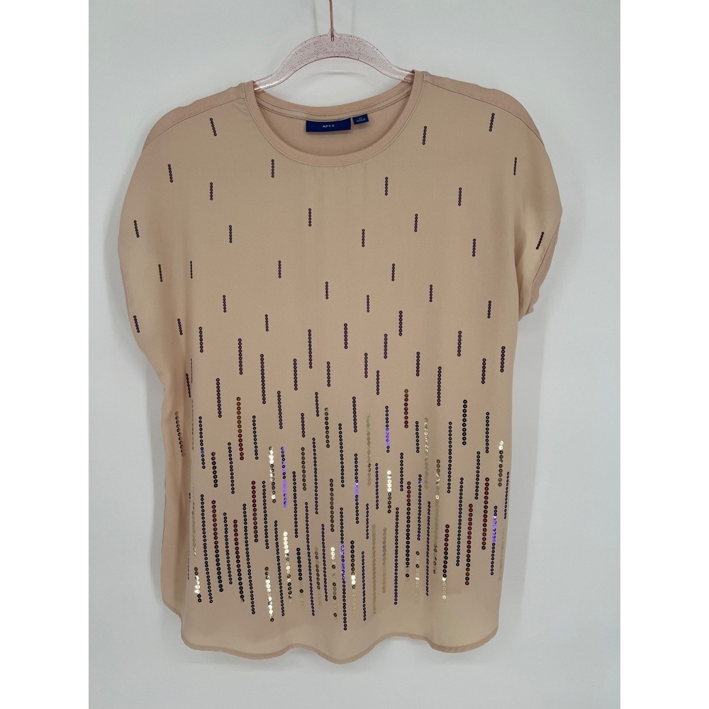 Apt. 9 Sequin Embellished Top Party‎ Cocktail Blouse Short Sleeve Light Pink S